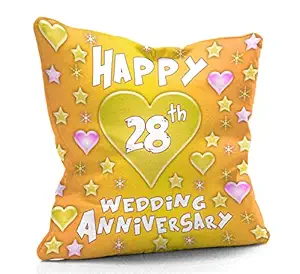 DreamVio Happy 28th Anniversary Cushion,Pillow for Gifting on Birthday's & Wedding to Couple,Husband, Wife, Friends Color : Yellow (12 x 12 inch)