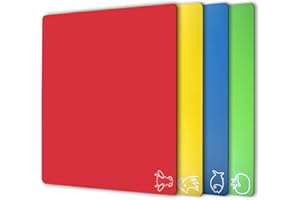 Fotouzy Plastic Cutting Board Flexible Mats with Food Icons, Set of 4, Upgrade 100% Anti-Skid Back, BPA-Free, Non-Porous, Dishwasher Safe, Rainbow Colors