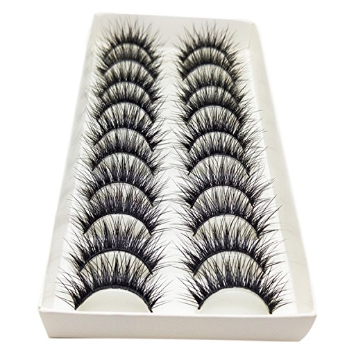 Bluelans® 10 Paar Handgemacht Quer Lange Falsche Künstliche Wimpern Natürlich Schwarz Eyelashes Wimpernverlängerung Make-up