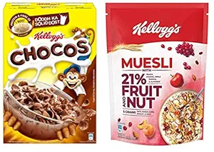 Kelloggs Combo, Kelloggs Chocos, High in Protein, B Vitamins, Calcium and Iron, 700g and Kelloggs Muesli with 21% Fruit and Nut Pouch, 500 g