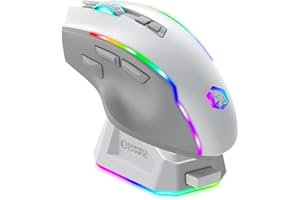 EMPIRE GAMING RF908 - Souris Gamers sans Fil Rechargeable avec Station de Recharge Magnétique RGB - 10000 DPI 8 Boutons Programmables Modes WiFi 2.4GHz / BT/Filaire Via USB-C (Blanc)