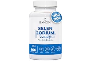 Bandini® JOD 225 mcg + SELENIUM 100 mcg - 160 tabletter - Hög absorption - | Hög dos - Kaliumjodid KI + Selen Metionin Kosttillskott - 100% Vegansk, ingen GMO - Tillverkad i Italien