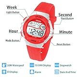 Kinder Digitaluhr,Jungen Mädchen Sport Wasserdichte LED Multifunktions Armbanduhr für Kinder mit Alarm (Rot)