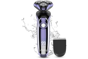 AMURHEY Golarka męska, elektryczna 2 w 1, elektryczna golarka do golenia na mokro i na sucho, z nasadką do trymera do brody, elastyczne głowice tnące 360°, czas pracy 99 min, golarka elektryczna, prezent dla mężczyzn