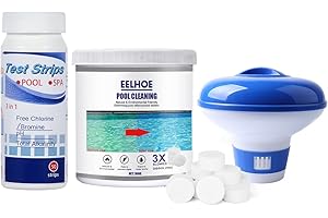 BILIVRY Hot Tub Chlorine Tablets, Chlorine Tablets for Swimming Pool with Floating Dispenser and Pool Test Strips to Detect Ph in Hot Tub | Pool and Spa Water Cleaning Kit