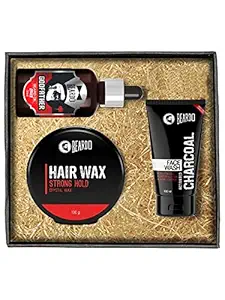 Beardo Godfather Lite Beard Oil - Strong Hold Hair Wax & Activated Charcoal Facewash Combo (Set of 3)