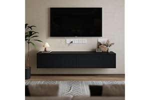 Warmiehomy Floating TV Unit Wall Mounted TV Unit with Two Baffles Media Wall Units for Living Room (Black, 160cm)