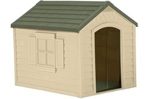 Suncast Outdoor Dog House with Door - Water Resistant and Attractive for Small to Large Sized Dogs - Easy to Assemble - Perfect for Backyards