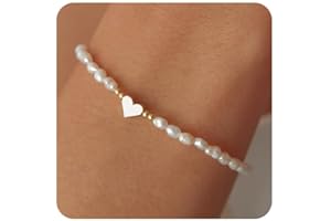 ZephyrHome Bracelet de perles 14 carats, bracelet plaqué or avec perles, bracelet en perles en or et argent, convient pour les femmes et les filles, cadeau d'anniversaire de Noël, [APPROX] 19 cm,