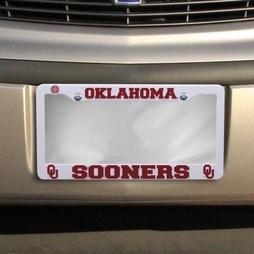 University of Oklahoma Sooners - white plastic License Plate Frame w/crimson text by Ohms Gifts