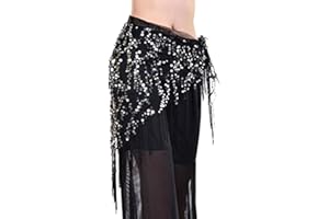 AILAN Belly Dance Hip Foulard Décorations Accessoires Bellydance Taille de la chaîne de la chaîne de Danse Costume Beauté de la Ceinture Performance, Argent Noir