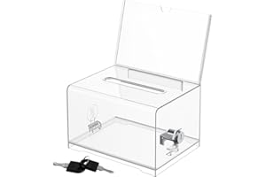 YITOBICI Caja de donaciones de acrílico con cerradura, urna transparente con cerradura de llave, para sorteos, votos, tarjetas de visita, con pegatinas