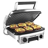 MIAO@LONG Sandwichmaker mit abnehmbaren Antihaftplatten Cooler Touch-Griff Anti-Rutsch-Füße Beidseitig beheizter Grill 5-stufige Temperatureinstellung 3 Backmodi