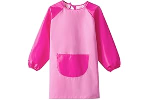 EIYVPRA 1 pcs Blouse Peinture Enfant Imperméable Tablier de Peinture Enfant avec Poches, imperméable, réglable, pour L'école Activités, Cuisine,Peinture, Coloriage, Convient aux Enfants de 5 à 12(rose)