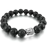 Adisaer Edelstahl Armbänder Herren Armreifen Charms Armband Schwarz Silber Energie Stein Lava Rock Buddha Mala Perlen 12mm
