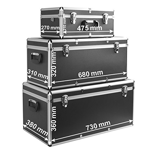 Torrex 3er Set Alu-Boxen 26 / 67 / 100 Liter abschließbar in Schwarz oder Silber – Alukiste Werkzeugkiste Transportbox Lagerbox Lagerkiste (Schwarz) - 6