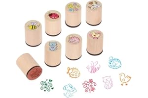 Ameisenkeks® 8 x Stempel Biene, Hund, Katze... Stempelset 8er Set verschiedene Motive stabil aus Holz für Kinder, Geburtstag, Mitgebsel