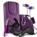 Produktbild N4U Online® – Samsung Galaxy S3 i9400 PU-Leder Magnetverschluss Knopf Pull Tab Cord Slip In Beutel-Tasche Skin Cover Quick Case, Premium Qualität in Ear Buds Stereo Freisprecheinrichtung Kopfhörer Headset mit integriertem Mikrofon Mic & On-Off-Knopf, Retractable Stylus Pen 12 V Micro Auto-Ladegerät & 360 Rotierende Carholder KFZ Halterung – Violett