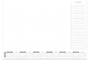 ‎PUK KRÄMMER GMBH PuK Krämmer GmbH Papier-Schreibtischunterlage mit Kalender 2026 | DIN A2 | 25 Blatt zum Abreißen mit To Do Liste | wahlweise mit Kantenschutz | Schreibtischunterlage Papier A2 Kalender 2026