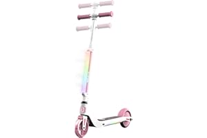 MEGA MOTION Patinete eléctrico niños, Patinete asistido, Velocidad máxima de 8 km/h, 3 Alturas Regulables de 795 a 895 mm, Ruedas de 5,5 Pulgadas, Barra de Luces, Apto para niños de 6 a 12 años