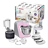 Bosch MUM5 MUM58K20 CreationLine Küchenmaschine (1000 W, 3 Rührwerkzeuge Edelstahl, spülmaschinenfest, Rührschüssel 3,9 Liter, max Teigmenge 2,7kg, Durchlaufschnitzler 3 Scheiben, Mixaufsatz) pink