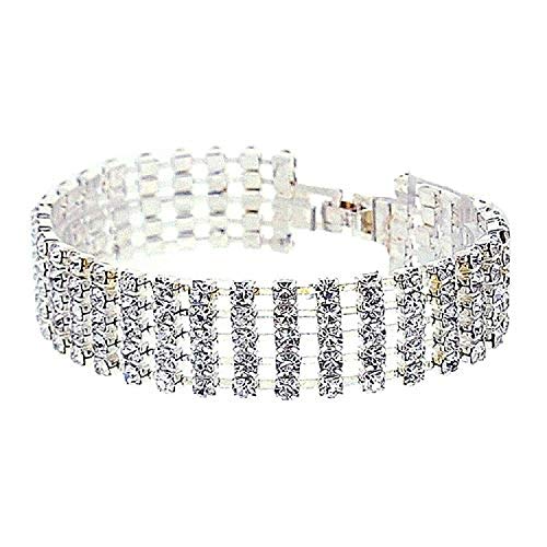 Aeon para mujer - 5 fila niña chapado en Rodio pulsera con circonitas