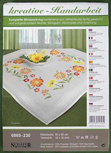 Stickpackung BLUMENWIESE / Komplettes Vorgezeichnetes Tischdecken Set zum Sticken / Blumen Stickset mit Stickvorlage für Erwachsene / Sticken im Kreuzstich - 2