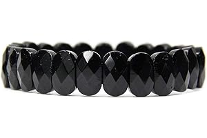 Jaipur Gems Mart Natürliche AAA Turmalin schwarz Stretch-Armband | 7-Zoll-Turmalin Armband Halbedelstein-Armband | Unisex-Armband | 14mm Oval facettierte Korn | Armband für Mädchen