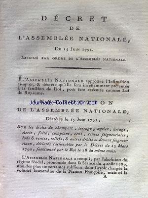 Assemblee Nationale Du 15061791 Decret Instruction De - 