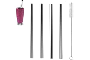 ZhaoCo Pailles en Acier Inoxydable, 8.5 Pouces Lot de 4 Réutilisable Lavable Pailles en Métal avec 1 Brosse de Nettoyage pour Smoothie Milk-shake Cocktails Boissons Chaudes - 4 * Droit