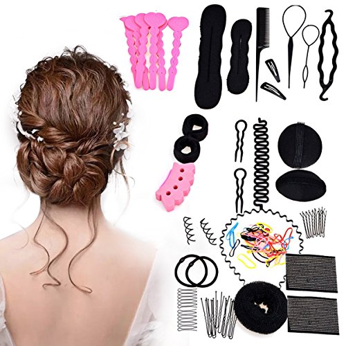 Damen Frisurenhilfe Set, CIDBEST® Haar Styling Zubehör Pads, Haarnadeln Clip-Pads Haar Styling Werkze, Mädchen Magic Haar Clip Styling Pads Schaum Schwamm Brötchen Krapfen Haar Clip Zubehör Werkzeug, Hair Styling Accessories Kit Set