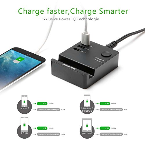 UGREEN USB Ladestation 3 Ports Ladegerät 20W 4A USB Ladeadapter PowerIQ Charger mit 1.5m EU Netzkabel für iPhone 7/ 7 Plus/ 6/ 6 Plus/ 5S, iPad, Samsung Galaxy S8/ S7, Handy, Tablet, Kamera, MP4/ MP5 und andere digitale Geräte Schwarz - 3