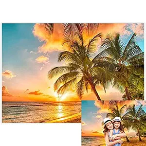 Allenjoy Summer Tropical Seaside Backdrop for Photography Palm Trees Hawaiian Sunset Scenery Background Kids Portrait Photoshoot Props Baby Shower Birthday Party Banner 7x5ft Cake Table Decoration