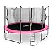 Produktbild Klarfit Rocketgirl 430 Outdoor Trampolin großes Gartentrampolin mit Sicherheitsnetz und Leiter für Kinder (430 cm Durchmesser, inkl. Leiter Netz und Regenschutz, gepolsterten Stangen, bis max. 150kg) rosa