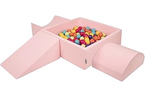 KiddyMoon Aire De Jeux en Mousse avec Carré Piscine À Balles (200 Balles) Fosses À Boules pour Enfants Jouets Parcours Obstacles, Fabriqué en UE, Rose:Vert Clair/Jaune/Turq/Orange/R.Foncé/Violet