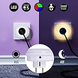LED Nachtlicht mit Dämmerungssensor Emotionlite Steckdose Nachtlampe Kinder Schützen Steckdose Orientierungslicht Stimmungslicht Multi-Farben (Grün, Blau, Warmweiß) Auswechselbar Helligkeitssensor 0.6W Max. 3680W 16A (2 Stück) - 3
