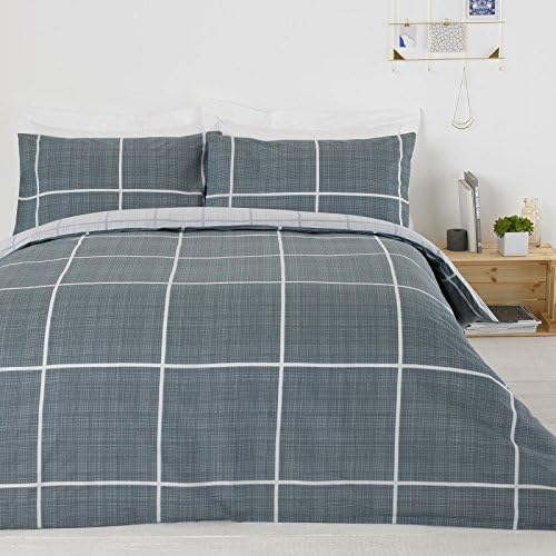 Textile Warehouse Textured Check Grey White Duvet Quilt Cover Bedding Set 100% Cotton