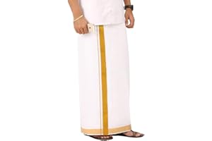 Stylesindia Baumwolle Doppelschicht 3,60 Meter Dhoti mit Breite Goldene Zari Grenze Vesti Mundu Indien Ethnische Kleid Bräutigam Tragen, Weiss/opulenter Garten, Einheitsgröße