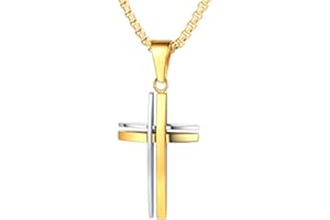 FaithHeart Collier Croix Chretienne Inoxydable/Or/Noir,Pendentif Religieux avec Chaîne 55+5 cm,Bijoux Baptême Amulette de Protection pour Homme,Femme,Garçon (Boîte Cadeau)