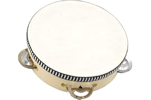 MEMOFYND Pandereta para niños 1 pieza, pandereta portátil, pandereta de una hilera, pandereta de percusión, pandereta de madera para niños para fiestas de baile y acompañamiento vocal (8 pulgadas)