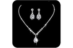 Ushiny Set di gioielli da sposa in argento con cristalli e collana girocollo con strass per donne e ragazze