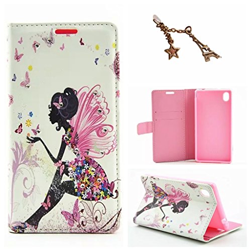 Uming® L Rhinestone Pretty Girl Series Colorful Pattern Print PU case [* for Nokia Lumia 640 N640 *] Flip Holster with Bling Shiny Glitter Diamond Stand Holder Card Slot Wallet Hasp Magnet Button Buckle Shell Cover Bag- Butterfly Elf