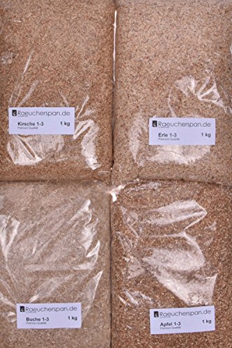 Räuchermehl Räucherspäne Apfel, Kirsche, Erle, Buche mittelfeine Körnung Feinschmeckerpaket