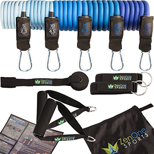 ZenBands – Resistance Band Widerstandsband Set mit GRATIS E-BOOK | Expander Tubes, Griffe, Fußschlaufen, Türanker, Tasche & Einstiegsguide | Gymnastikband Fitness Set - 9