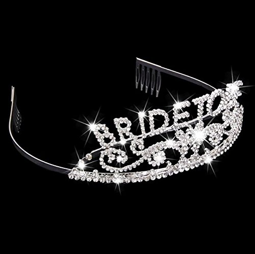 Veewon Hübsche Strass Sparkly Braut zu sein Tiara-Krone Bachelorette Party Exquisite Stirnband Kämme Pin Hochzeit Brautparty Partydekoration - 3