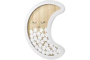LUCK Partydeco – Venta a través del Globo de Aire Marco de Fotos Libro de Invitados Luna con 30 Estrellas de Madera, Aprox. 30 x 38,5 cm.