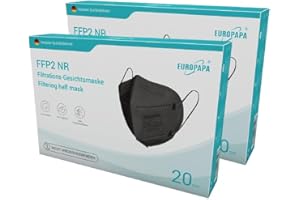EUROPAPA® 40x FFP2 Schwarz Maske 5-Lagen Mundschutzmaske Stelle zertifiziert Atemschutzmasken hygienische Einzelverpackung EU 2016/425