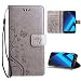 Produktbild Samsung Galaxy A3 2017 Hülle Grau , Leathlux Vintage Blume Muster Premium PU Leder Schutzhülle Bookstyle Tasche Schale TPU Case mit Trageschlaufe Standfunktion für Samsung Galaxy A3 (2017) 4.7"