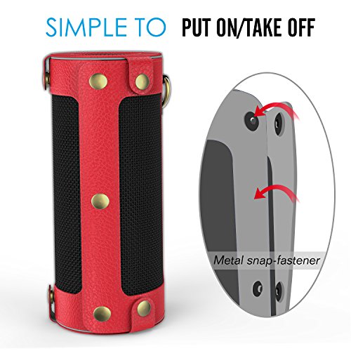MoKo JBL Flip 3 Lautsprecher Hülle Abdeckung, Premium PU Leder Schutzhülle Tasche Case mit Handschlaufe und Karabiner für JBL Flip 3 Bluetooth Wireless Speaker, Rot - 7