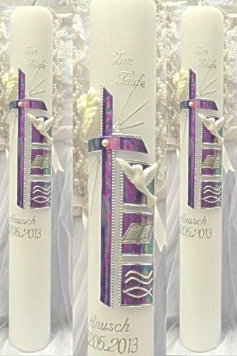 Taufkerze Kommunionkerze Junge Mädchen 400/40 mm VT-13 inkl. Zubehör für selbstbeschriften